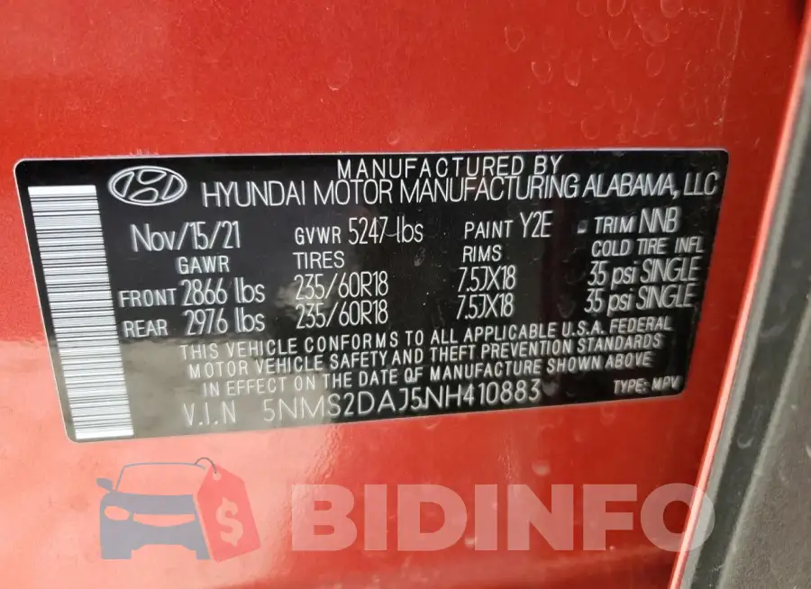 5NMS2DAJ5NH410883 Photo# 13