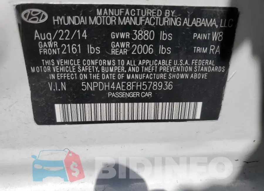 5NPDH4AE8FH578936 Photo# 12