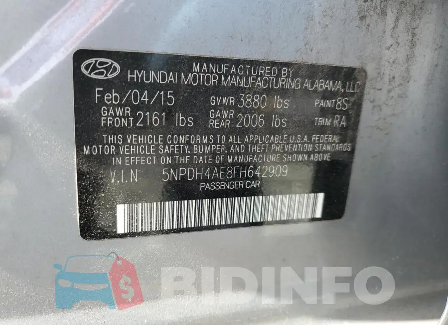 5NPDH4AE8FH642909 Photo# 13