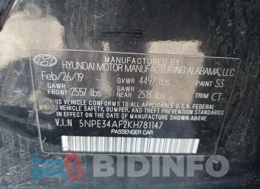 5NPE34AF2KH781147 Photo# 13