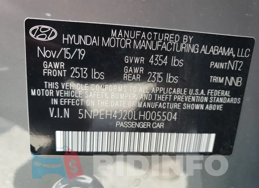 5NPEH4J20LH005504 Photo# 12