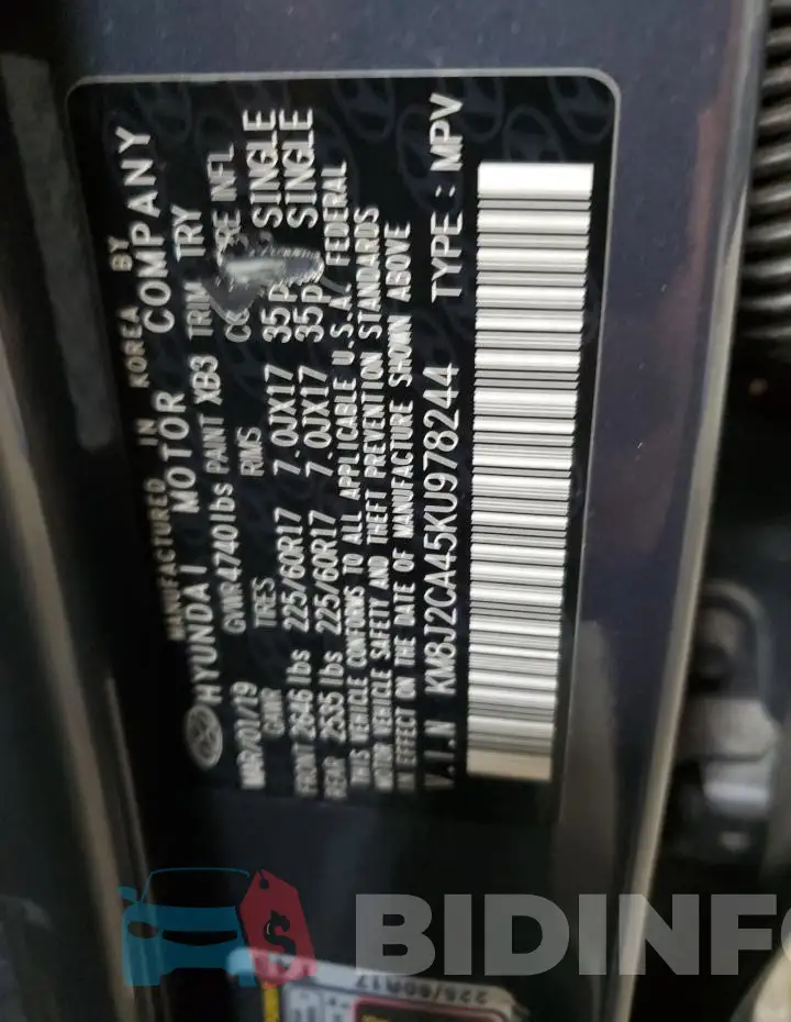 KM8J2CA45KU978244 Photo# 13
