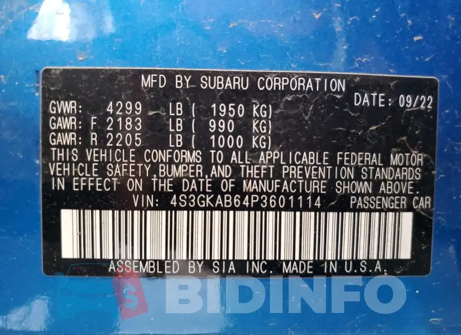 4S3GKAB64P3601114 Photo# 13