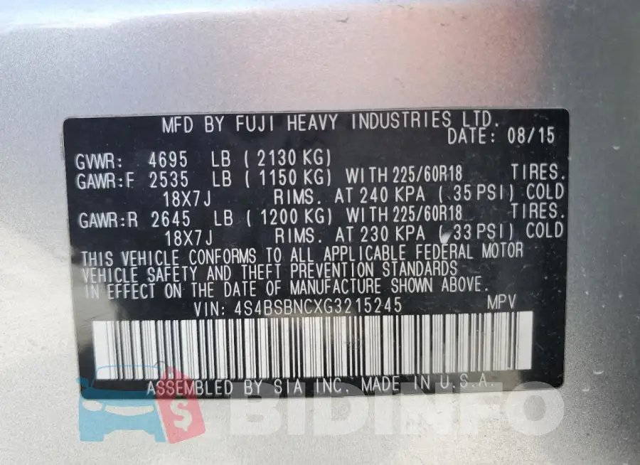 4S4BSBNCXG3215245 Photo# 12