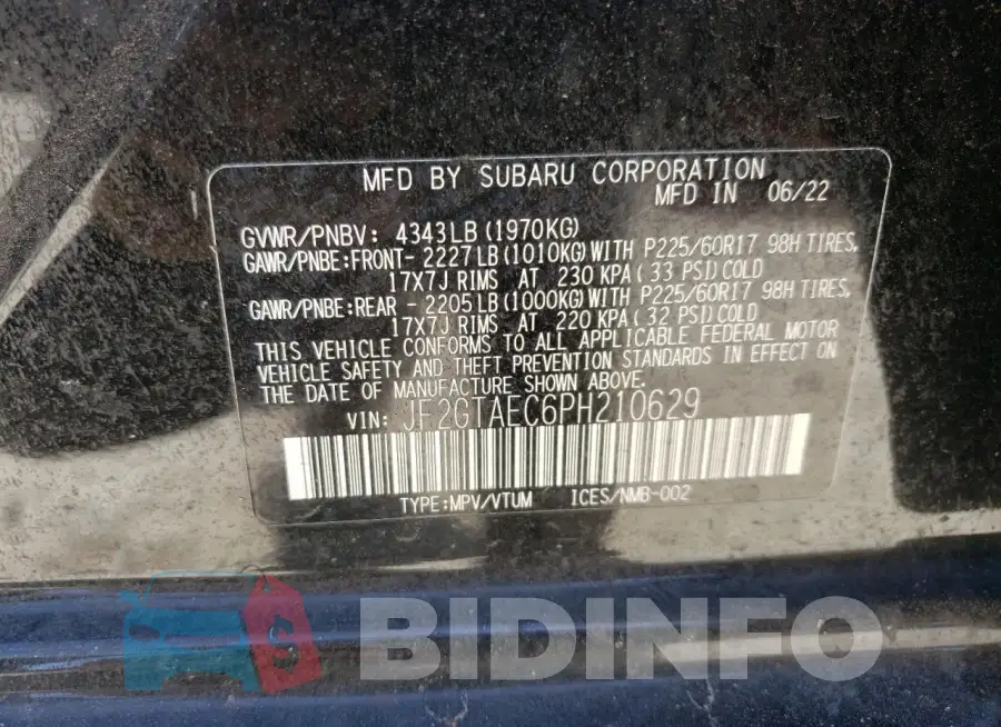 JF2GTAEC6PH210629 Photo# 13