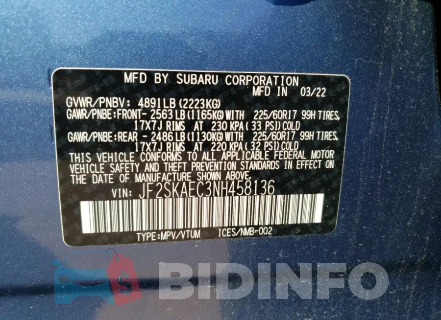 JF2SKAEC3NH458136 Photo# 12