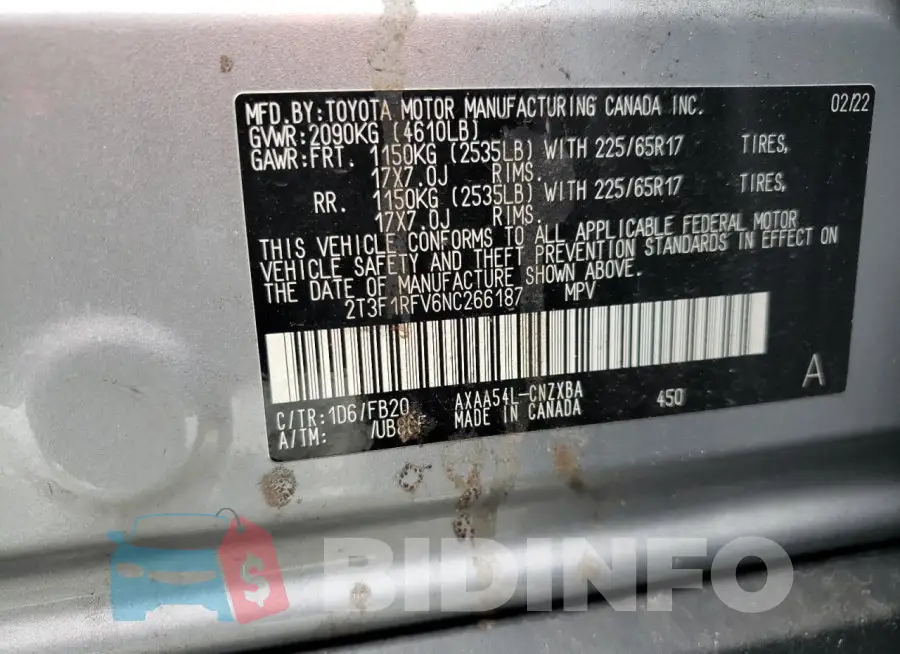 2T3F1RFV6NC266187 Photo# 13