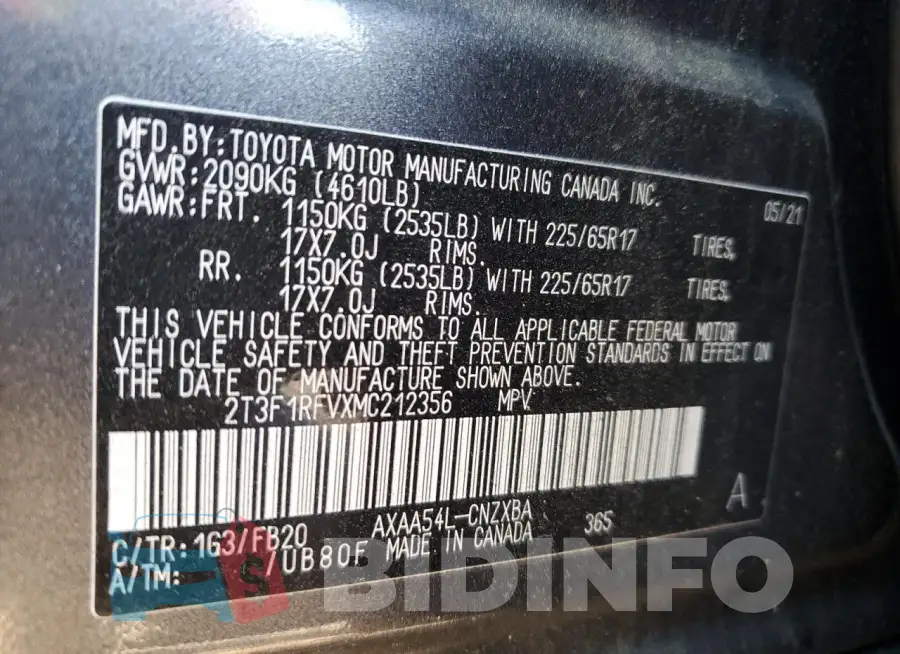 2T3F1RFVXMC212356 Photo# 14