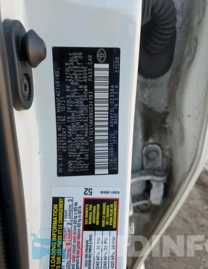 4T1G31AK8NU034193 Photo# 12