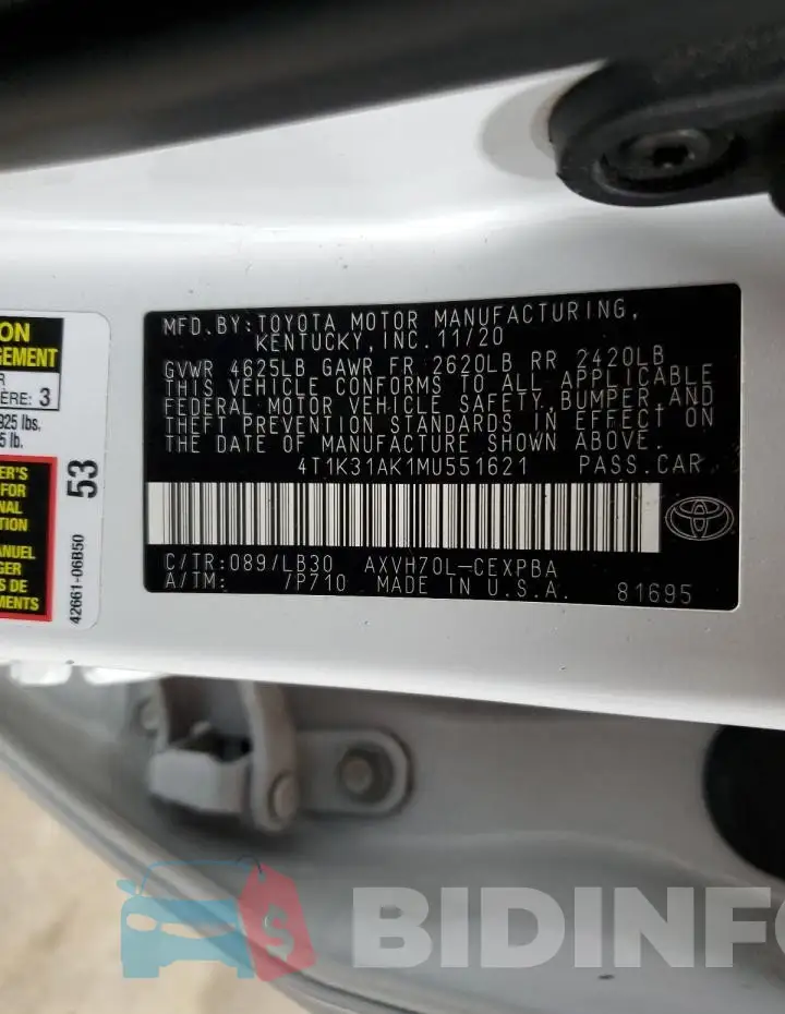 4T1K31AK1MU551621 Photo# 12