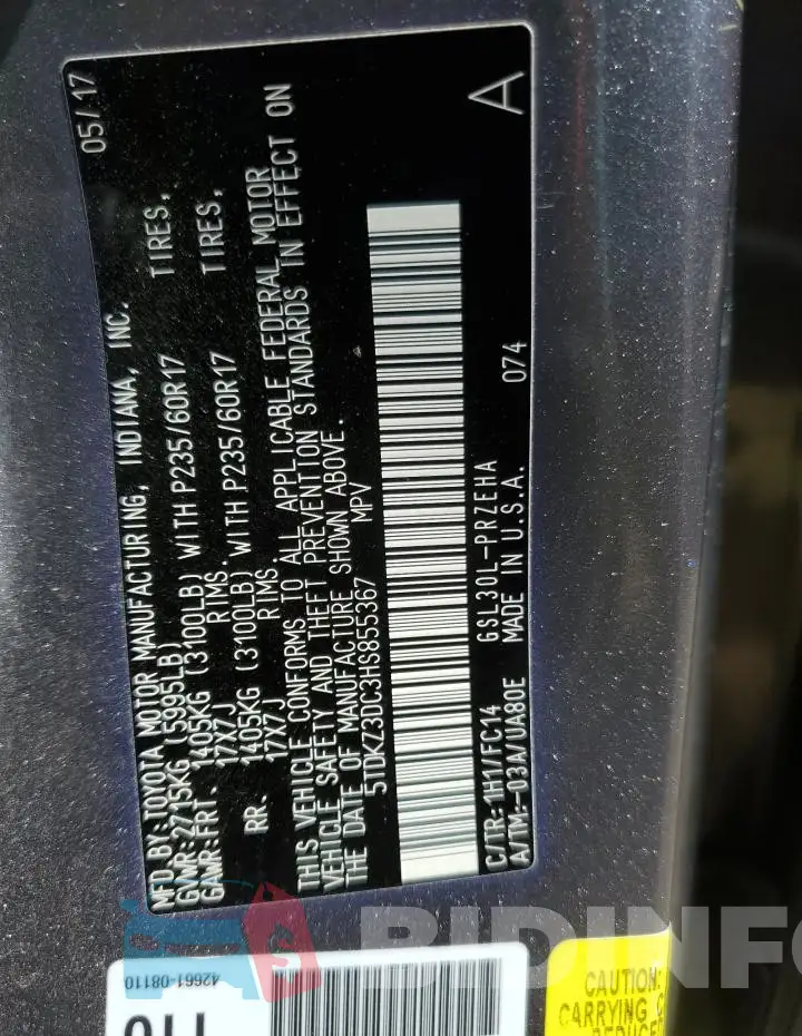 5TDKZ3DC3HS855367 Photo# 13