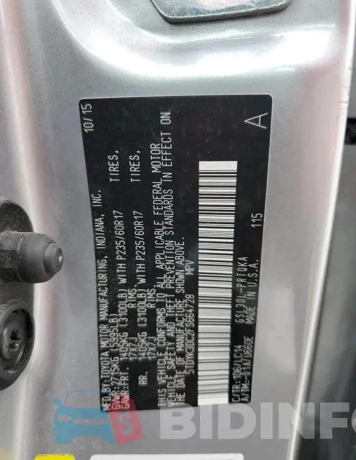 5TDYK3DC2FS664728 Photo# 12