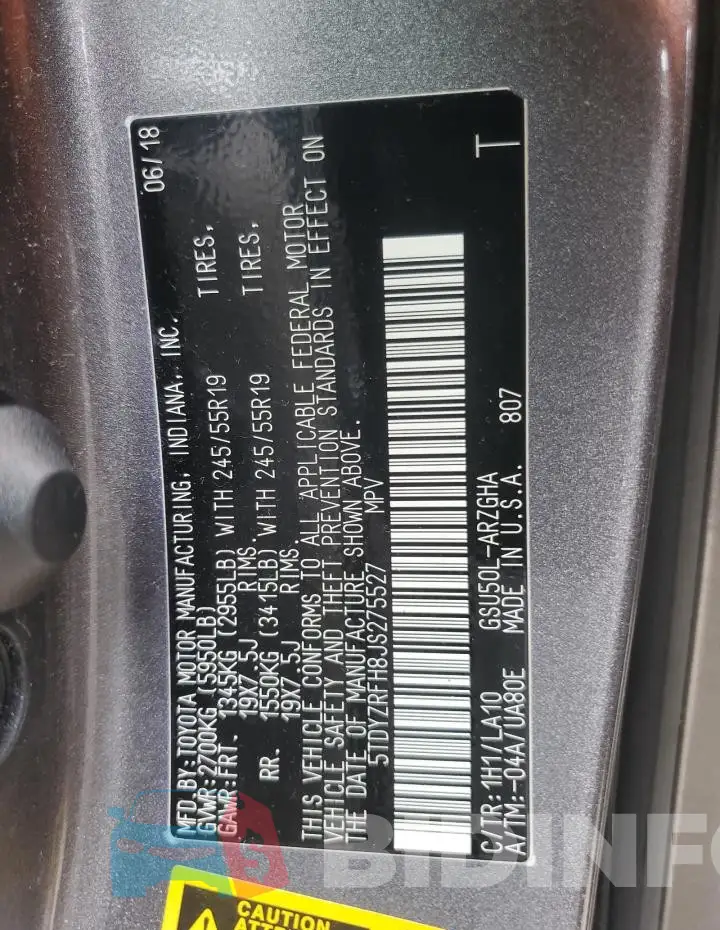5TDYZRFH8JS275527 Photo# 13