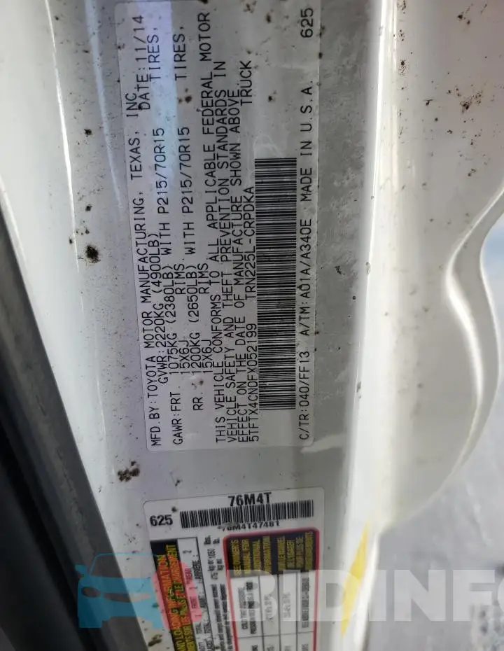 5TFTX4CN0FX052199 Photo# 12