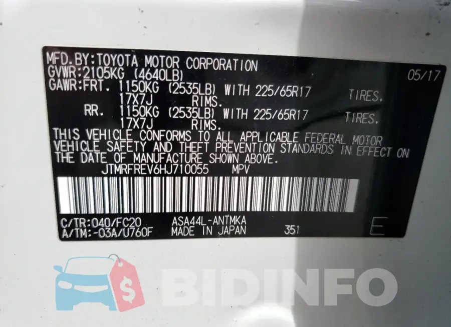 JTMRFREV6HJ710055 Photo# 13