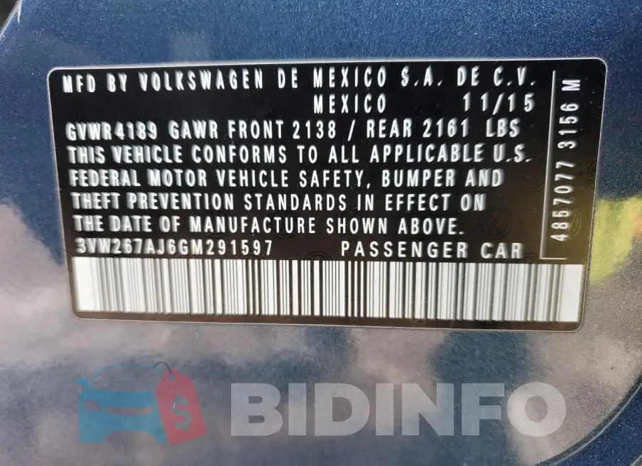 3VW267AJ6GM291597 Photo# 12