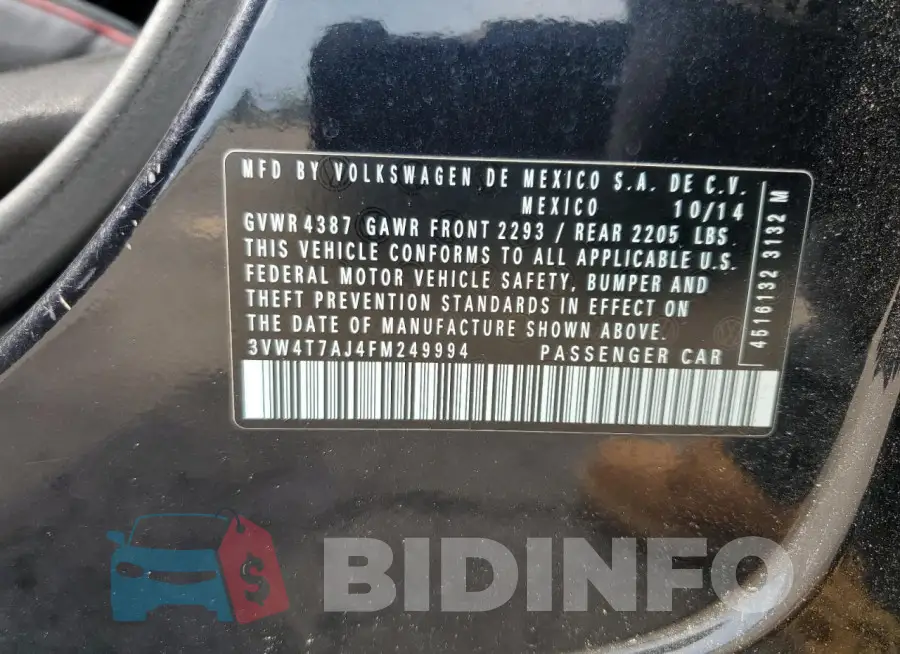 3VW4T7AJ4FM249994 Photo# 13