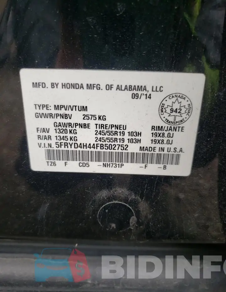 5FRYD4H44FB502752 Photo# 13