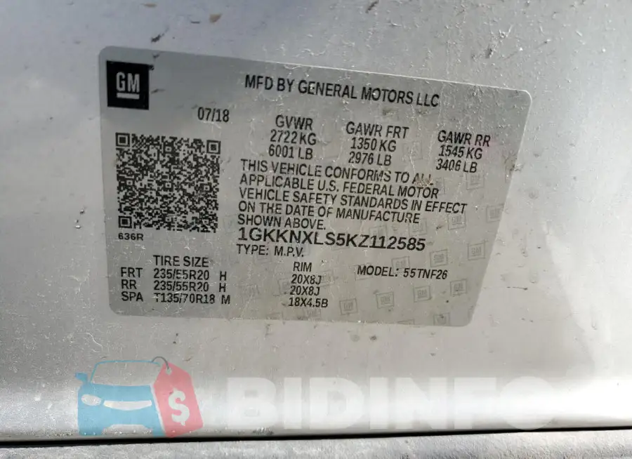 1GKKNXLS5KZ112585 Photo# 14