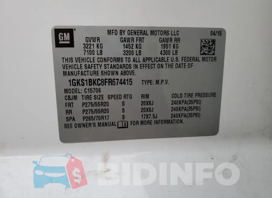 1GKS1BKC8FR674415 Photo# 13