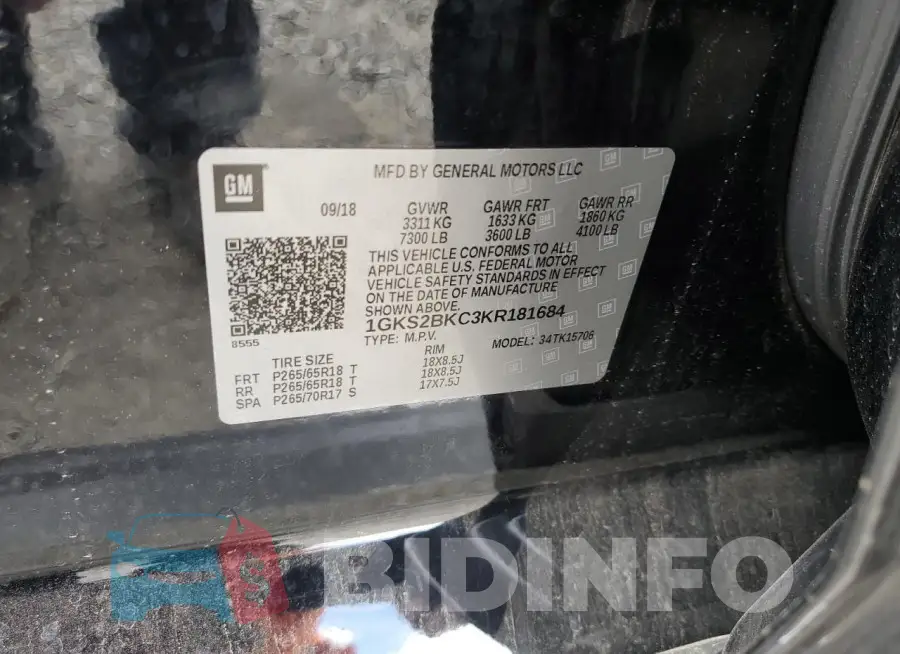 1GKS2BKC3KR181684 Photo# 12