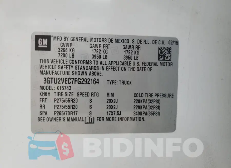 3GTU2VEC7FG292164 Photo# 12