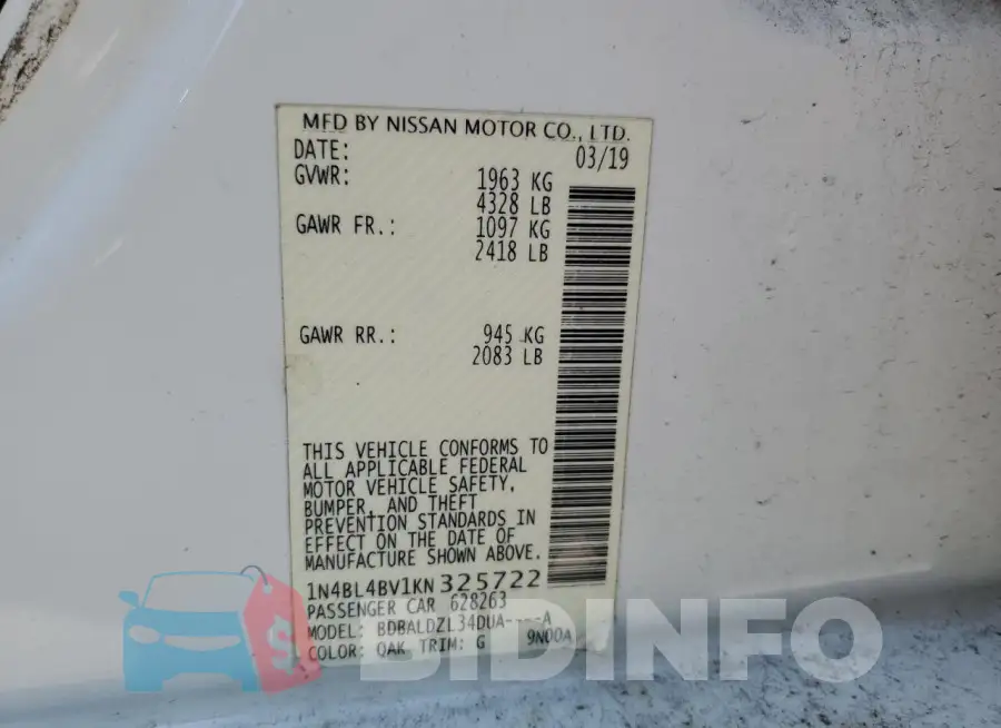1N4BL4BV1KN325722 Photo# 12