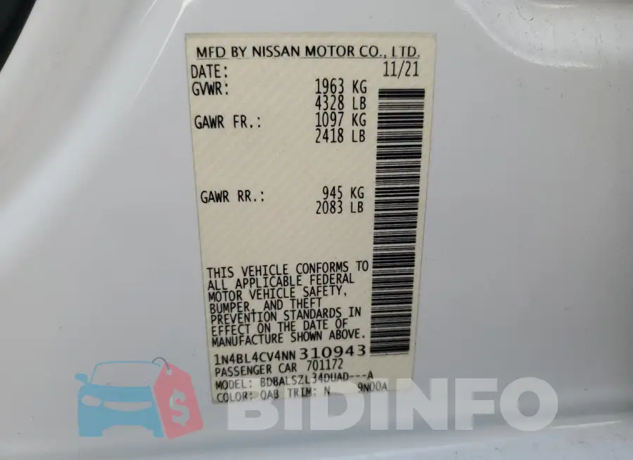 1N4BL4CV4NN310943 Photo# 12