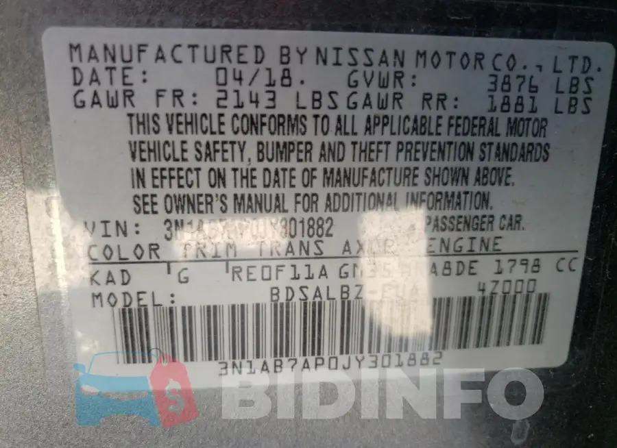 3N1AB7AP0JY301882 Photo# 13