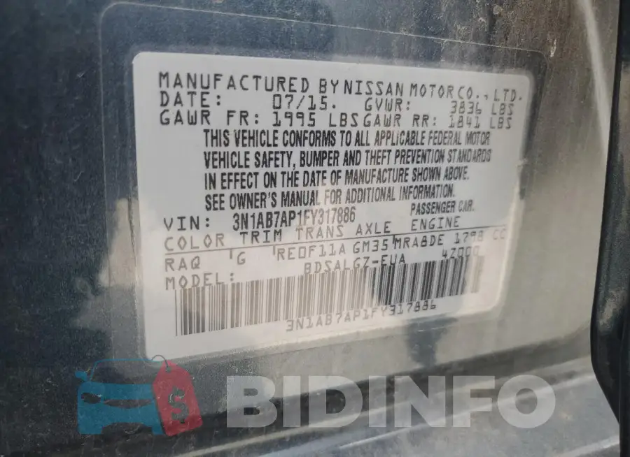 3N1AB7AP1FY317886 Photo# 12