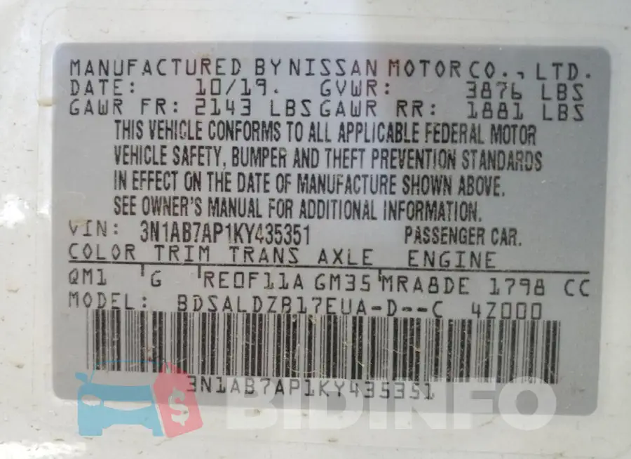3N1AB7AP1KY435351 Photo# 13