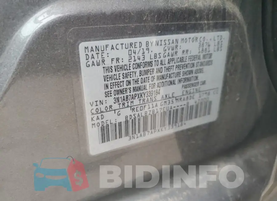 3N1AB7APXKY339184 Photo# 12