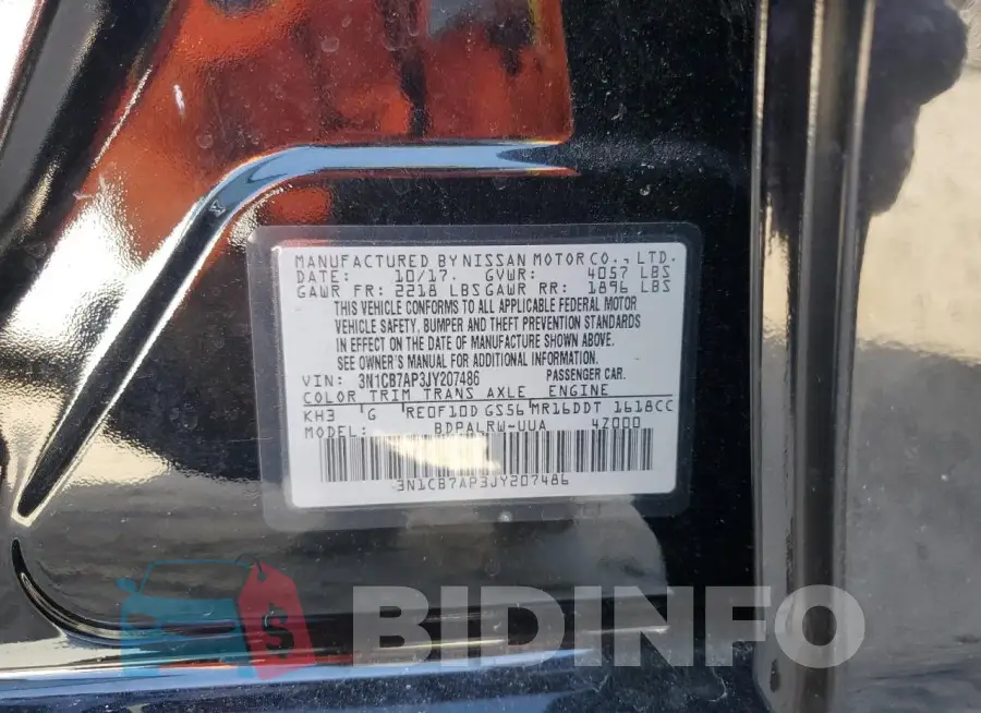 3N1CB7AP3JY207486 Photo# 13