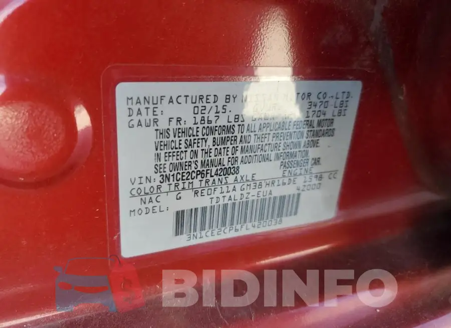 3N1CE2CP6FL420038 Photo# 12