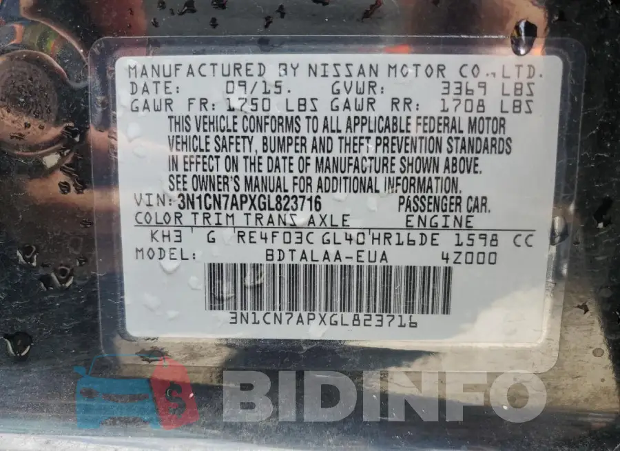 3N1CN7APXGL823716 Photo# 12