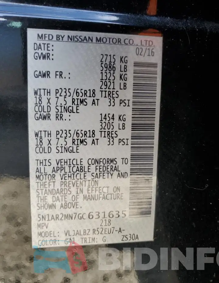 5N1AR2MN7GC631635 Photo# 13