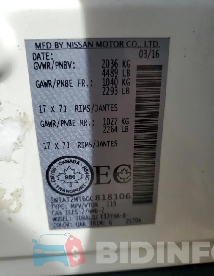 5N1AT2MT6GC818106 Photo# 13