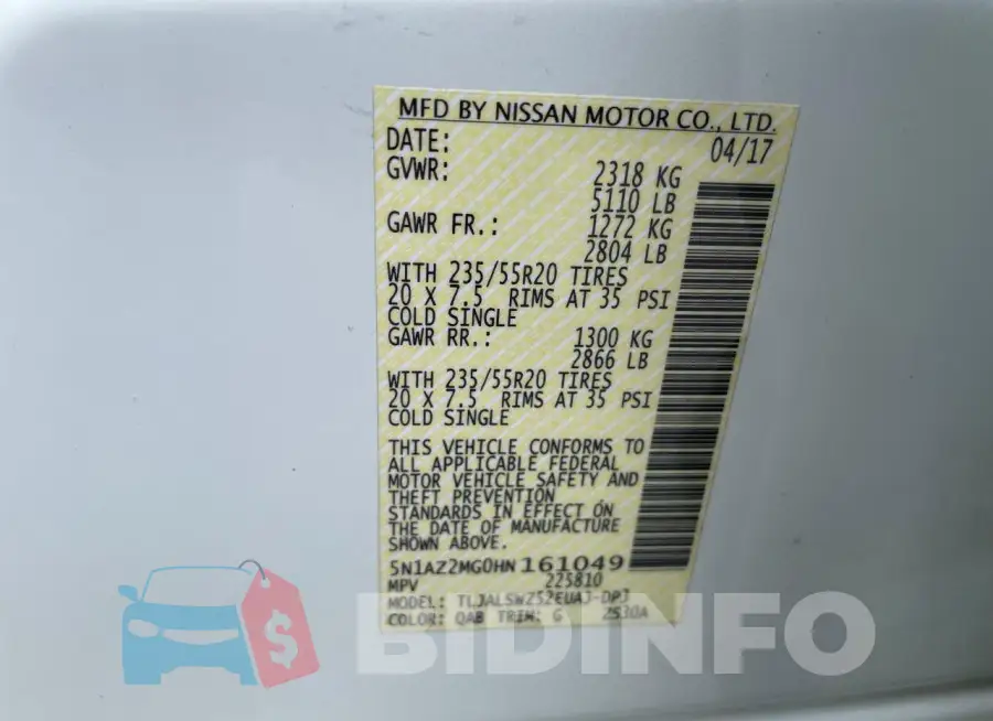 5N1AZ2MG0HN161049 Photo# 10