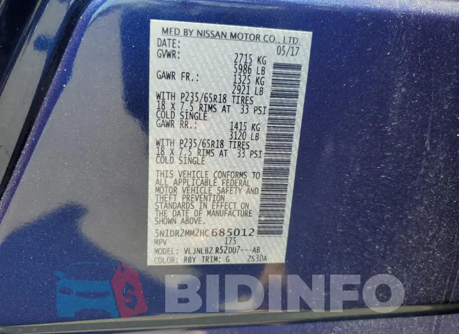 5N1DR2MM2HC685012 Photo# 12