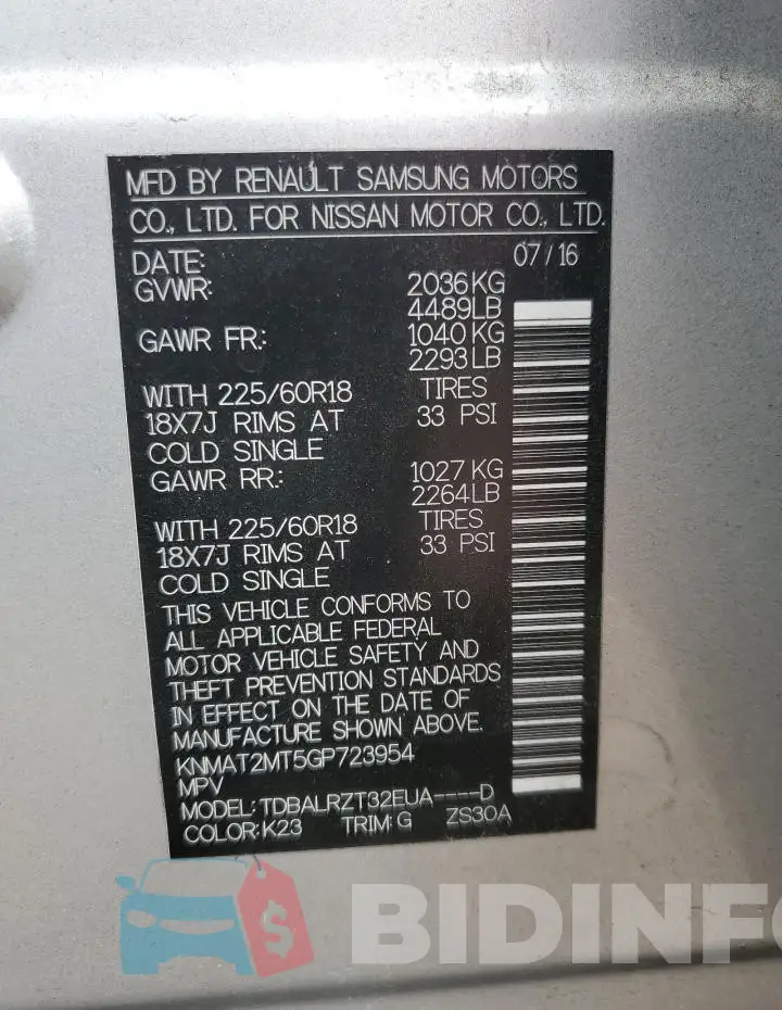 KNMAT2MT5GP723954 Photo# 13