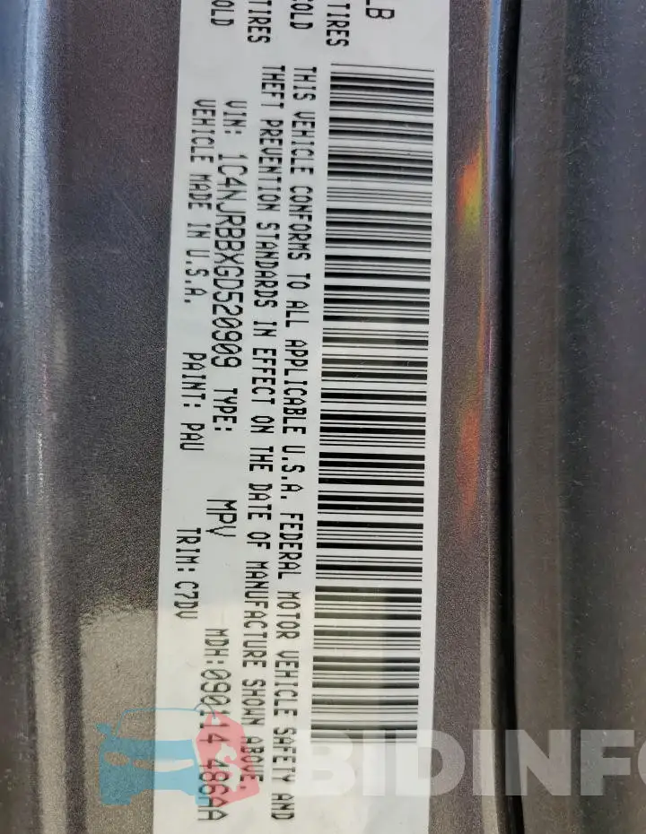 1C4NJRBBXGD520909 Photo# 13