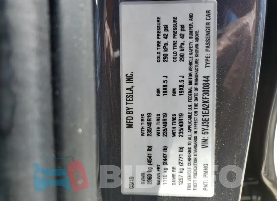 5YJ3E1EA2KF300844 Photo# 13