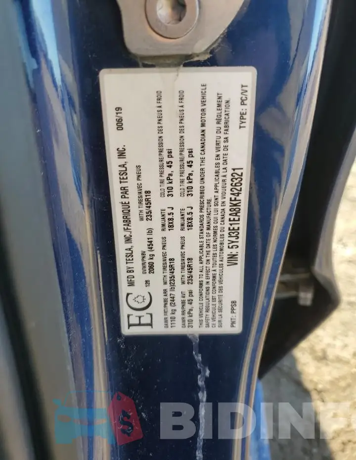 5YJ3E1EA8KF426321 Photo# 13