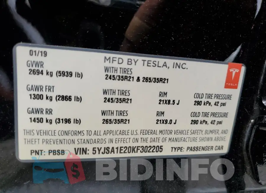 5YJSA1E20KF302205 Photo# 13
