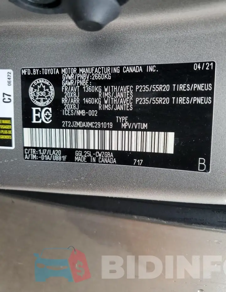 2T2JZMDAXMC291019 Photo# 14