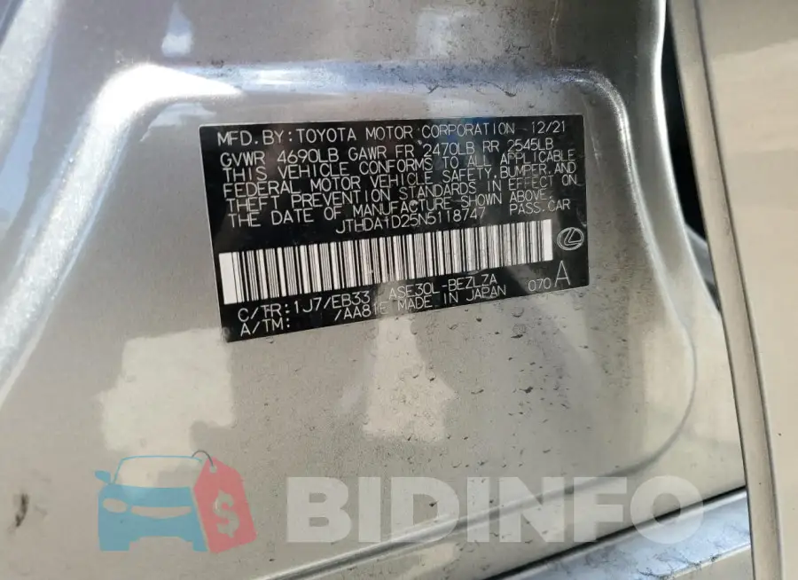 JTHDA1D25N5118747 Photo# 12