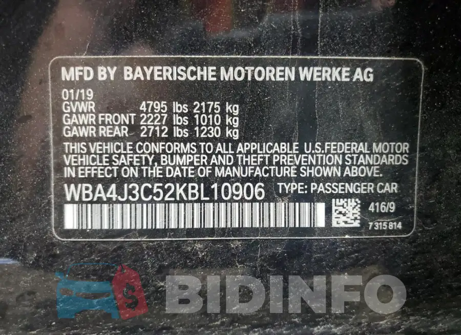 WBA4J3C52KBL10906 Photo# 12
