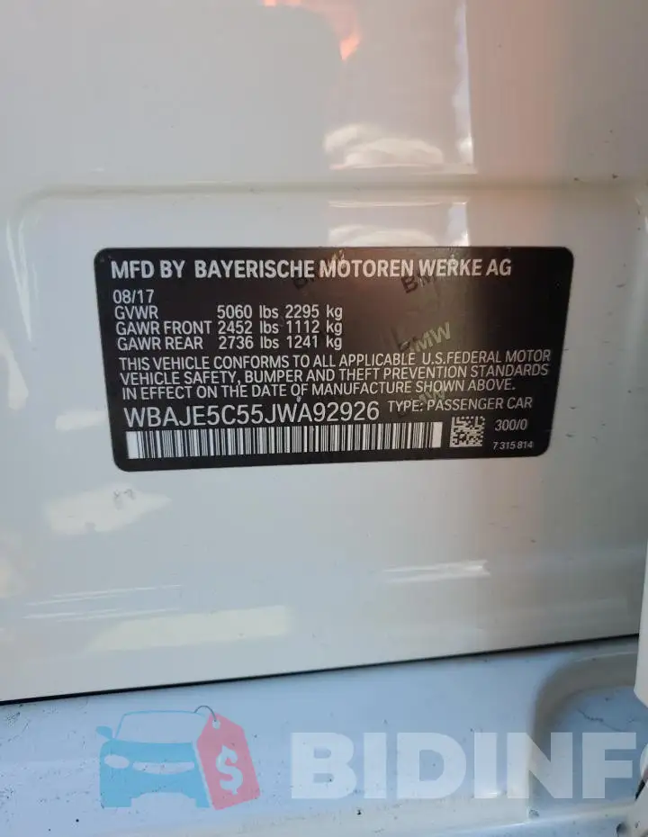 WBAJE5C55JWA92926 Photo# 12