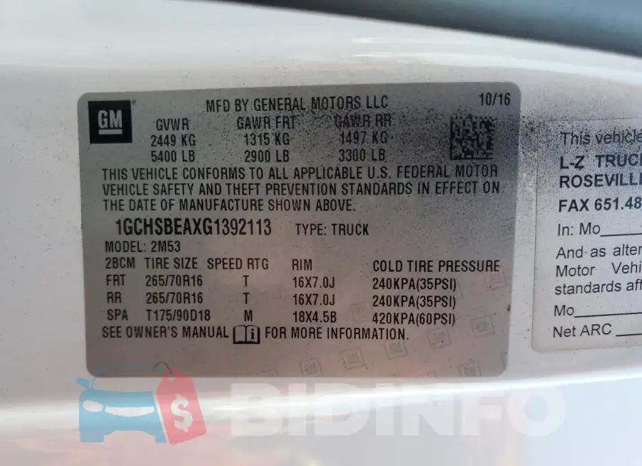 1GCHSBEAXG1392113 Photo# 12