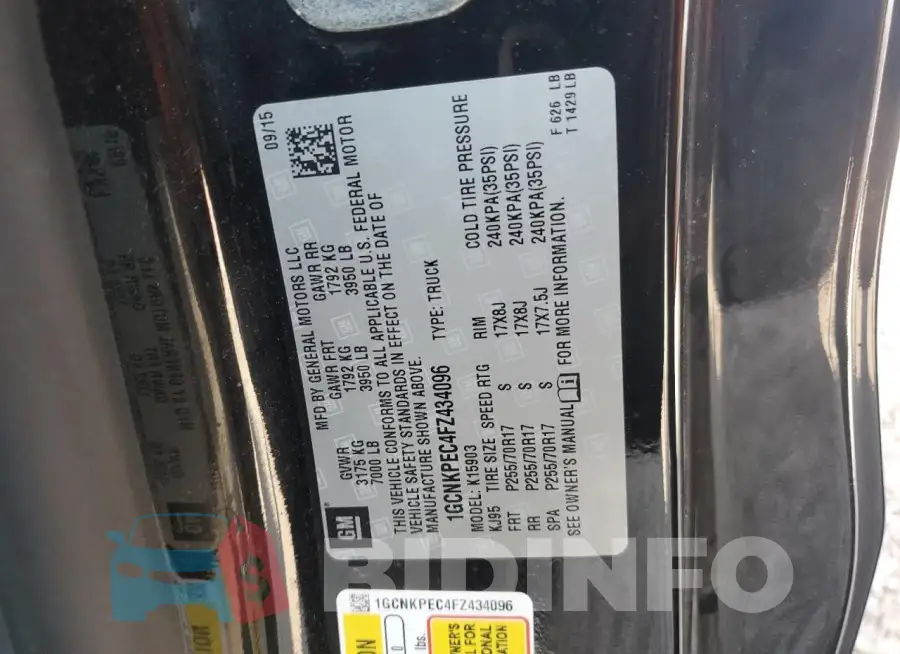 1GCNKPEC4FZ434096 Photo# 12